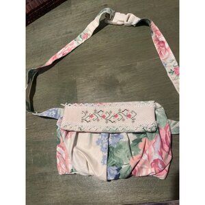 Floral Cross-Stitched Cotton Waist Bag With Adjustable Strap & Buckle Closure